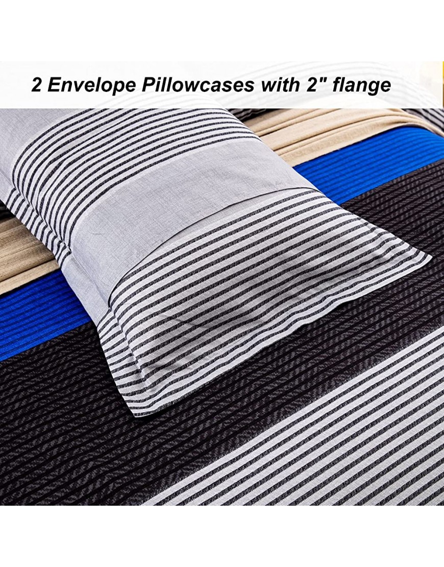 3 Pieces Duvet Cover King Grey & Blue Striped Duvet Cover Set Stripe Reversible Bedding Set 1 Duvet Cover + 2 Pillowcases Breathable Microfiber Comforter Cover for Adults 104x90 - BT5ZIN61M