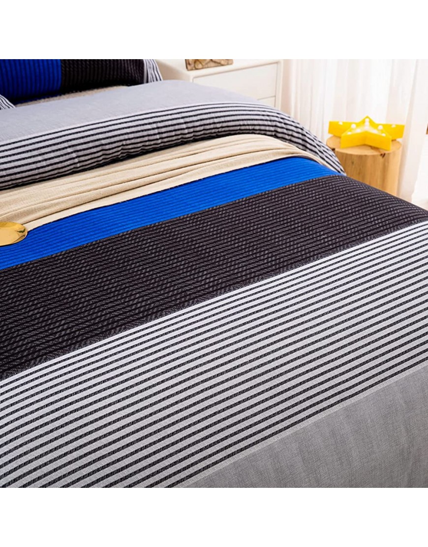 3 Pieces Duvet Cover King Grey & Blue Striped Duvet Cover Set Stripe Reversible Bedding Set 1 Duvet Cover + 2 Pillowcases Breathable Microfiber Comforter Cover for Adults 104x90 - BT5ZIN61M