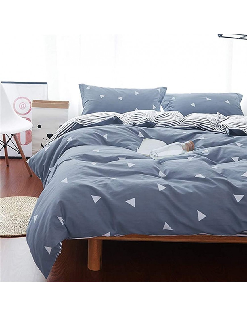 3 Pieces Duvet Cover Set Blue Gray with White Triangles Ultra Soft and Easy Care Design Summer Bedding Duvet Cover Twin Size 68x86+ 2 Pillow Shams- 800 TC with Zipper Closure 4 Corner Ties - B98JHOD3O