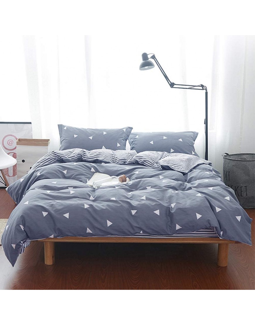 3 Pieces Duvet Cover Set Blue Gray with White Triangles Ultra Soft and Easy Care Design Summer Bedding Duvet Cover Twin Size 68x86+ 2 Pillow Shams- 800 TC with Zipper Closure 4 Corner Ties - B98JHOD3O