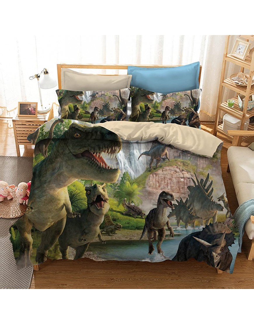 ADASMILE A & S 3D Dinosaur World Bedding Sets 3 Pieces Jurassic Duvet Quilt Cover Set for Kids Boys Teens Queen Size - BRDZBBUU7