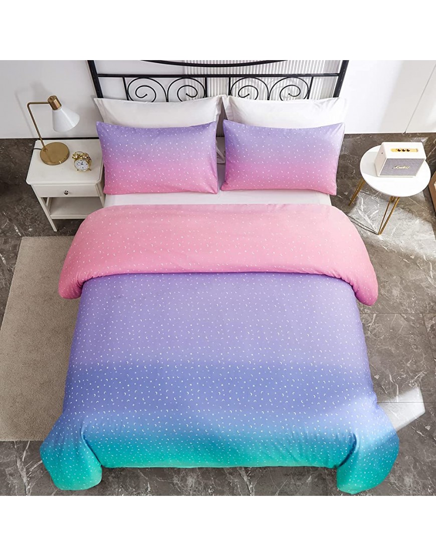 Akkialla Pastel Duvet Cover Set Twin Size 3-Piece Rainbow Ombre Bedding with Cute Star Moon Patterns for Kids Girls Super Soft and Breathable Microfiber Fabric 1 Duvet Cover & 2 Pillowcase - BK7E63T96
