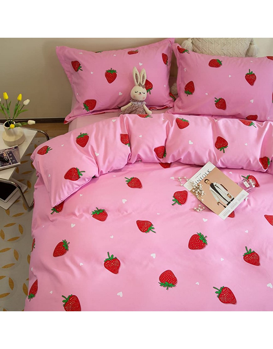 AOJIM Japanese Kawaii Duvet Cover Twin Size Strawberry Bedding Set 3PCS Microfiber Cute Comforter Cover Lightweight Soft Comfy Anime Bed Set Gift for Girls Women no Comforter - B1PYJIISM