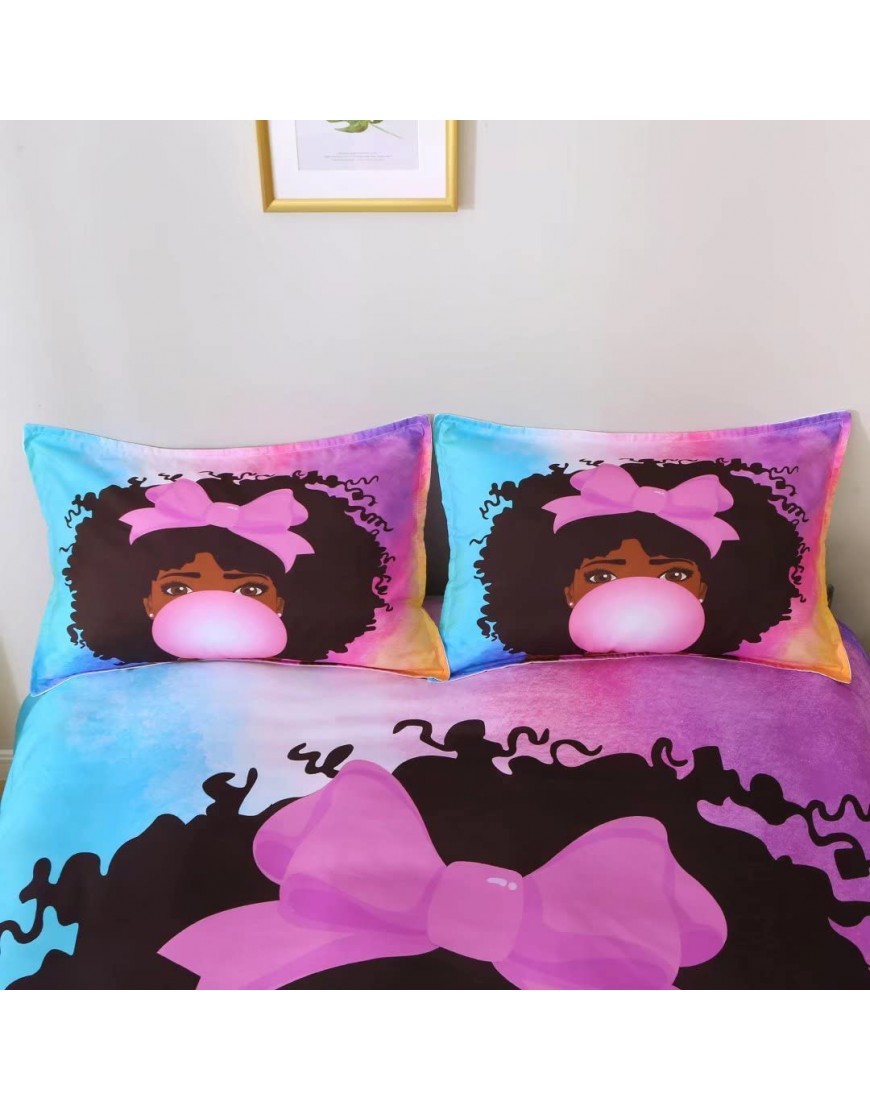 Black Girl Bubble Gum Bedding Set Full ,Black Girl Magic Art Comforter Cover Cute African American Girl Printed Duvet Cover Sets,Kids Bedroom Decor 1Duvet Cover +2Pillowcases No Comforter - BABGNUN6K