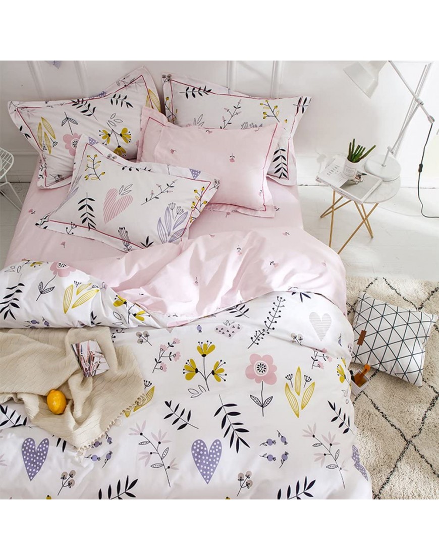 BuLuTu Floral Love Print Girls Duvet Cover Twin White Pink Cotton Premium Blossom Kawaii Reversible Kids Bedroom Comforter Cover Bedding Sets for Toddler,Teen,Breathable,Lightweight,Zipper Closure - BWH9G67KU