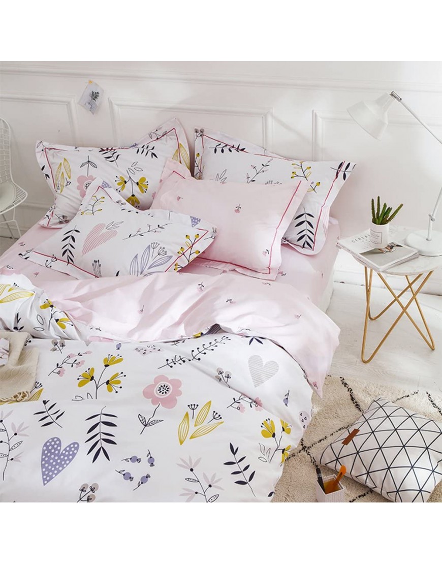 BuLuTu Floral Love Print Girls Duvet Cover Twin White Pink Cotton Premium Blossom Kawaii Reversible Kids Bedroom Comforter Cover Bedding Sets for Toddler,Teen,Breathable,Lightweight,Zipper Closure - BWH9G67KU