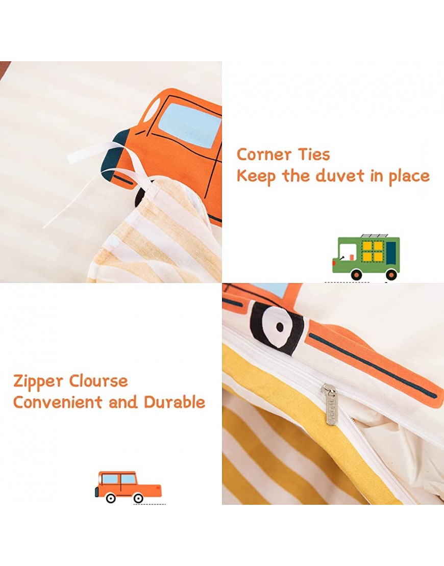 Cars Cartoon Duvet Cover Set Twin Size 2 Pieces 100% Cotton Breathable Bedding Sets 1 Duvet Cover+1 Pillowcase Reversible Stripes Printed Comforter Cover Set for Kids Teens Boys Girls - BQU9MGNW3