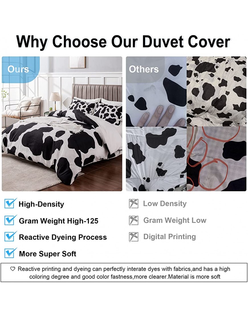 Cow Print Twin Duvet Cover Set 3 Pieces Cow Bedding Set Duvet Cover & 2 Pillowcases Premium Soft Cotton Cow Bed Set Room Decor for Teen Girls Kids Boys Zipper Closure Cow Print Twin - BH5HWRPWM