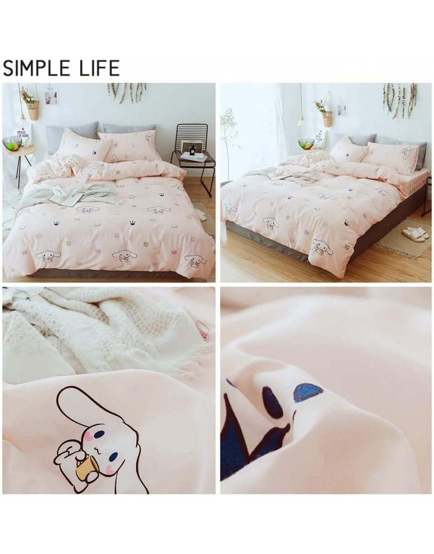 Cute Puppy Printed Bedding Duvet Cover Set Queen Soft Cotton Aesthetic Bedding Duvet Cover with 2 Pillow Shams Pink Reversible Bunny Bedding Sets Full Queen Size - BLSDEDZ3T
