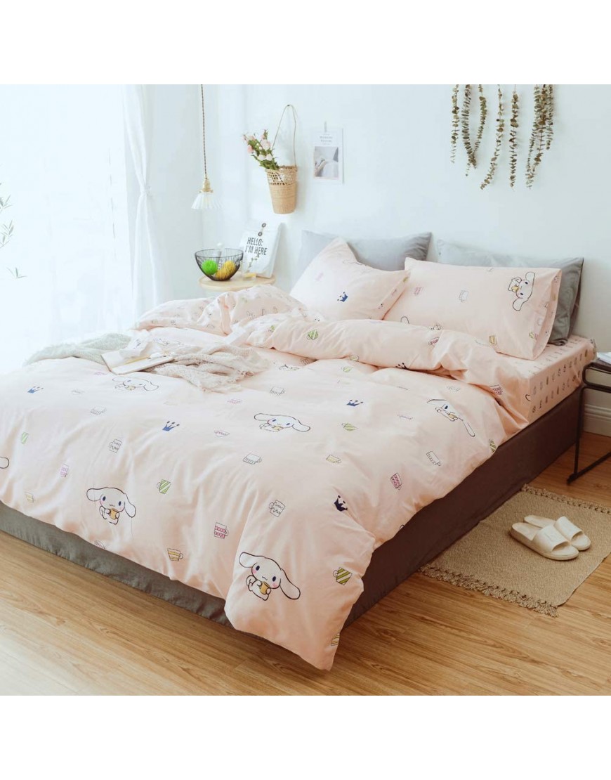 Cute Puppy Printed Bedding Duvet Cover Set Queen Soft Cotton Aesthetic Bedding Duvet Cover with 2 Pillow Shams Pink Reversible Bunny Bedding Sets Full Queen Size - BI7KPGHQN