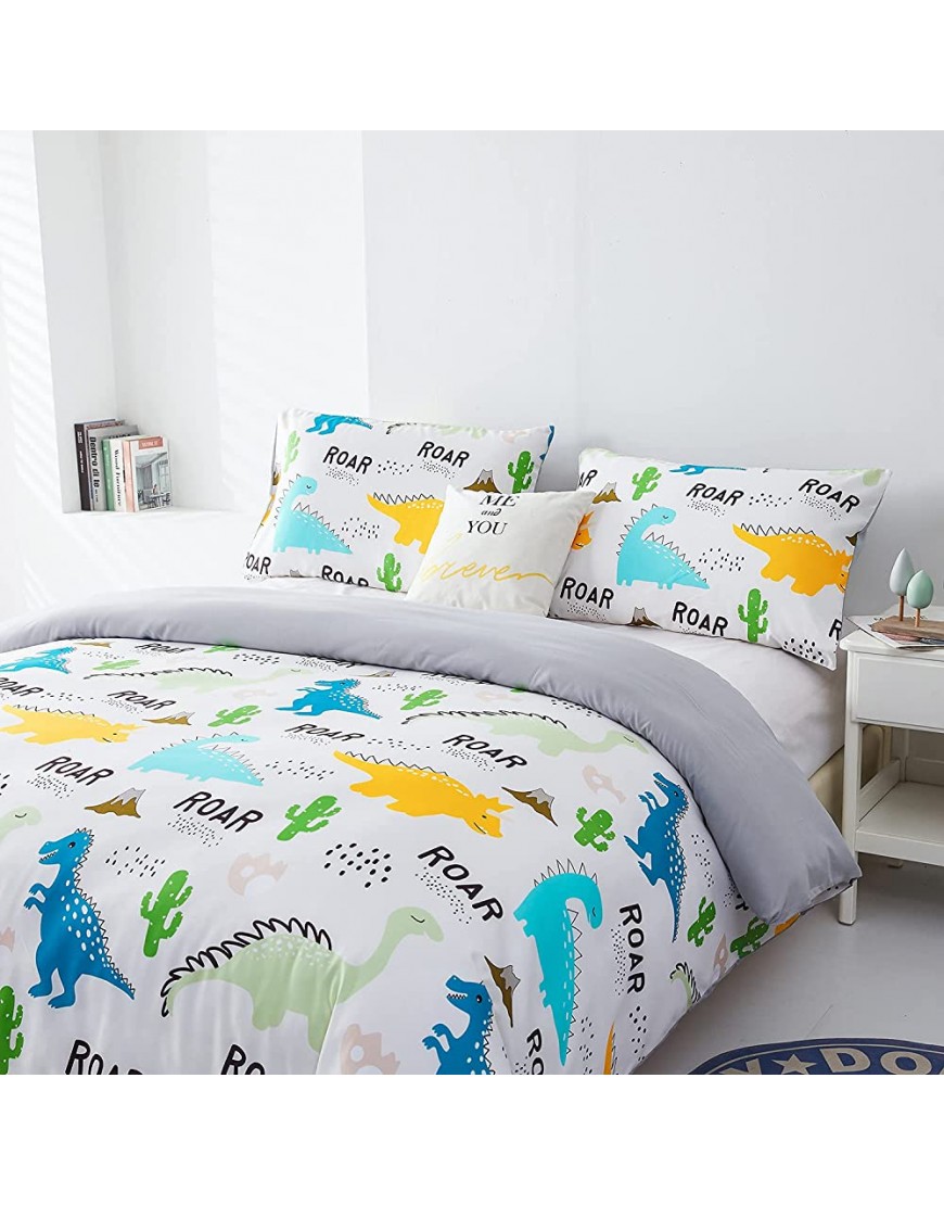 Dinosaur Duvet Cover Twin for Boys and Girls,3 Pieces Cartoon Dinosaur Printed Duvet Cover Set Soft Microfiber Material with 2 Pillowcases DinosaurYellow and Blue Twin - B0LG08RS1