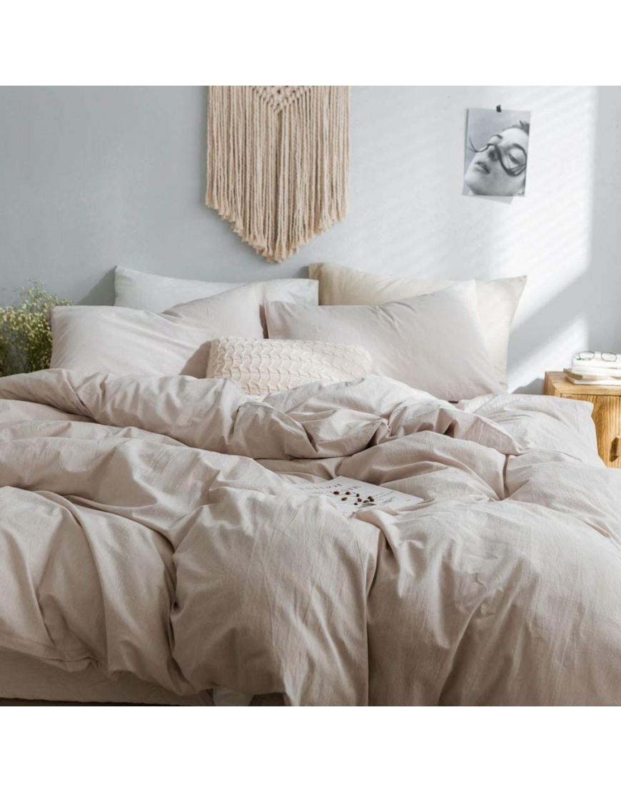 EAVD Modern Style Beige Duvet Cover Full Queen Soft 100% Washed Cotton Beige Bedding Set with 2 Pillowcases Simple Solid Color Beige Comforter Set with Zipper Closure - B9EERVITG
