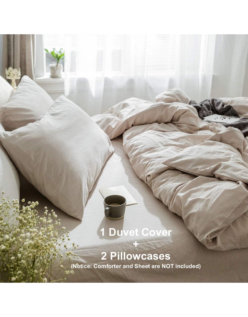 EAVD Modern Style Beige Duvet Cover Full Queen Soft 100% Washed Cotton Beige Bedding Set with 2 Pillowcases Simple Solid Color Beige Comforter Set with Zipper Closure - B9EERVITG