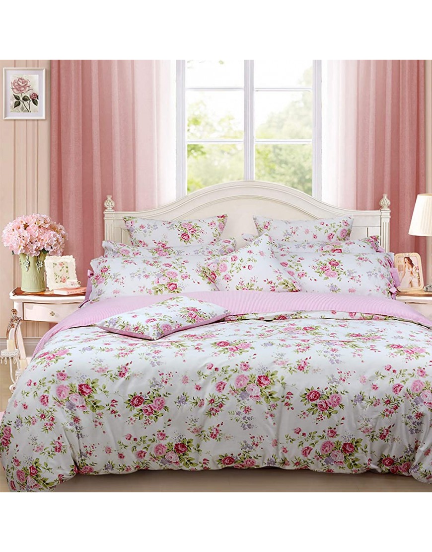FADFAY Rose Floral Duvet Cover Set Pink Grid Cotton Girls Bedding with Hidden Zipper Closure 3 Pieces 1duvet Cover & 2pillowcases,Twin Size - BDTZBWW5Q