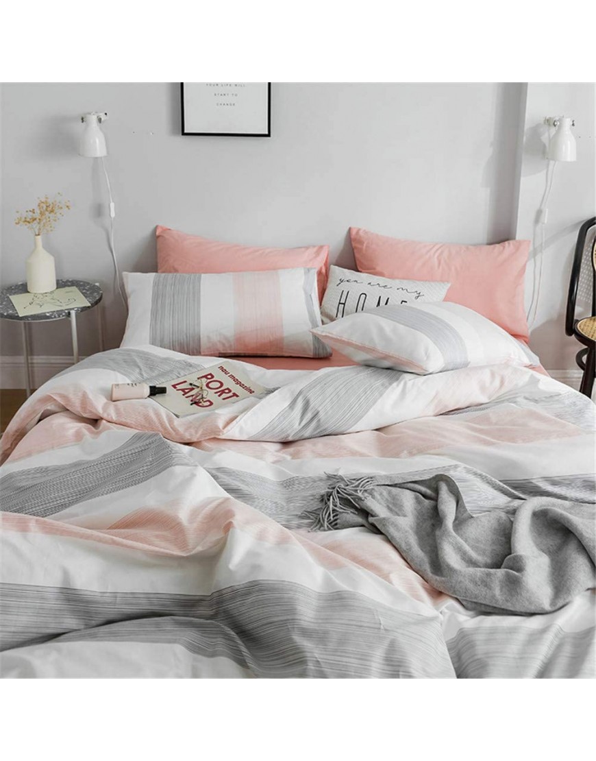 FenDie Striped Bedding Set Modern Peach White Gray Color Duvet Cover 2 Pillow Cases Set Premium Cotton Queen Girls Duvet Cover Simple Home Chic Style Bed Set No Filling - BY4ZULKXD