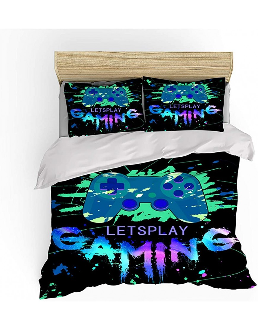 Gaming Bedding Sets Gamer Room Decor Gamer Comforter Cover for Boys Girls Kids Teens Video Games Twin Size Bed Set 2 Piece Gamepad Quilt Cover -Includes 1 Duvet Cover & 1 Pillowcases ​ - BUXR5JPUO