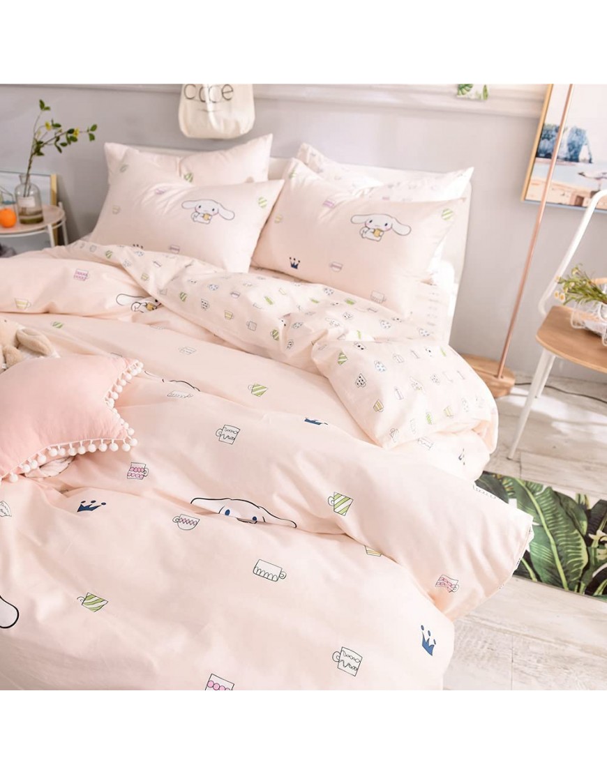 Girls Little Cup Rabbit Pattern Full Queen Kids Bedding Duvet Cover Set 100% Cotton Pale Pink Animal Dogs Girls Toddler Bedding Comforter Cover Set Collections for Kids Children Teen Women - BET44Y9PU