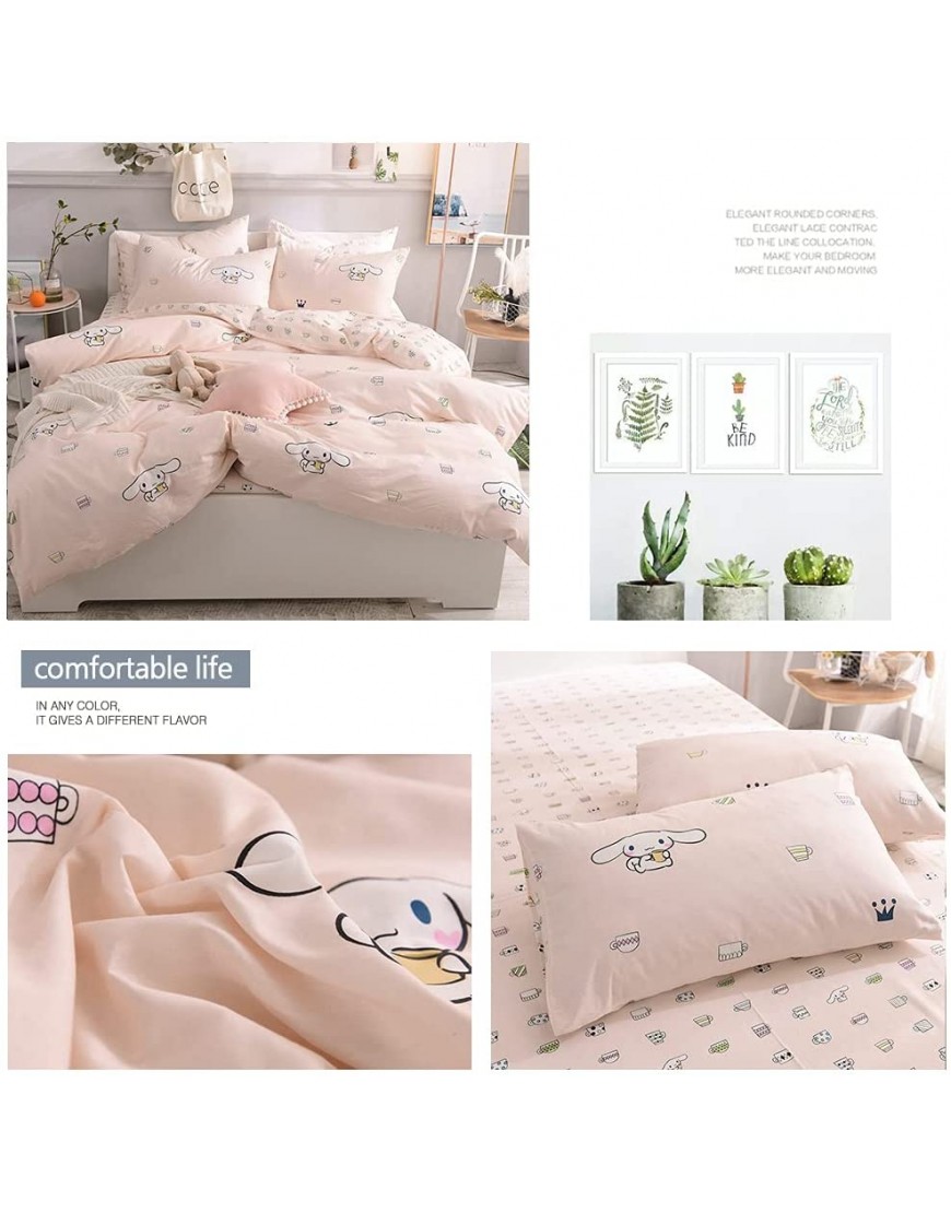 Girls Little Cup Rabbit Pattern Full Queen Kids Bedding Duvet Cover Set 100% Cotton Pale Pink Animal Dogs Girls Toddler Bedding Comforter Cover Set Collections for Kids Children Teen Women - BET44Y9PU