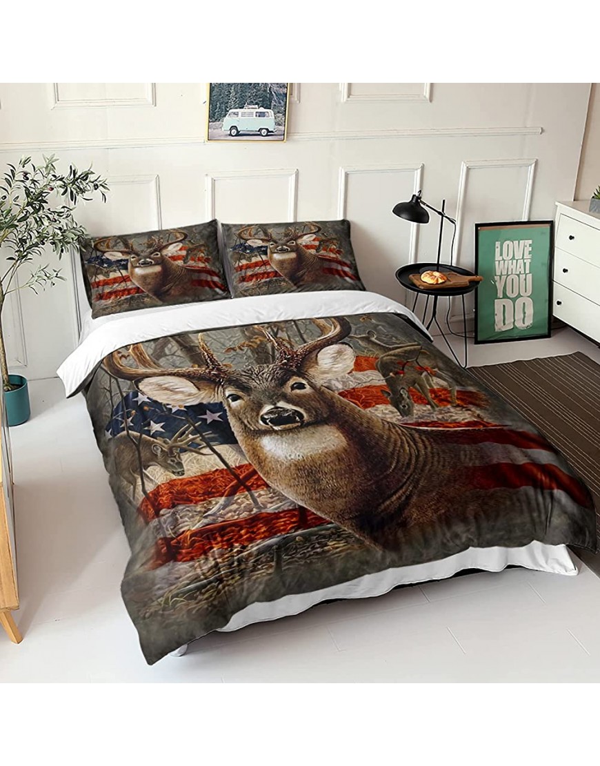 HOSIMA Deer Hunting,Hunter Bedding Set American flag and Deer Duvet Cover for Adult Teen boy Bedding Full Size.No Comforter - B7PUJJKLM