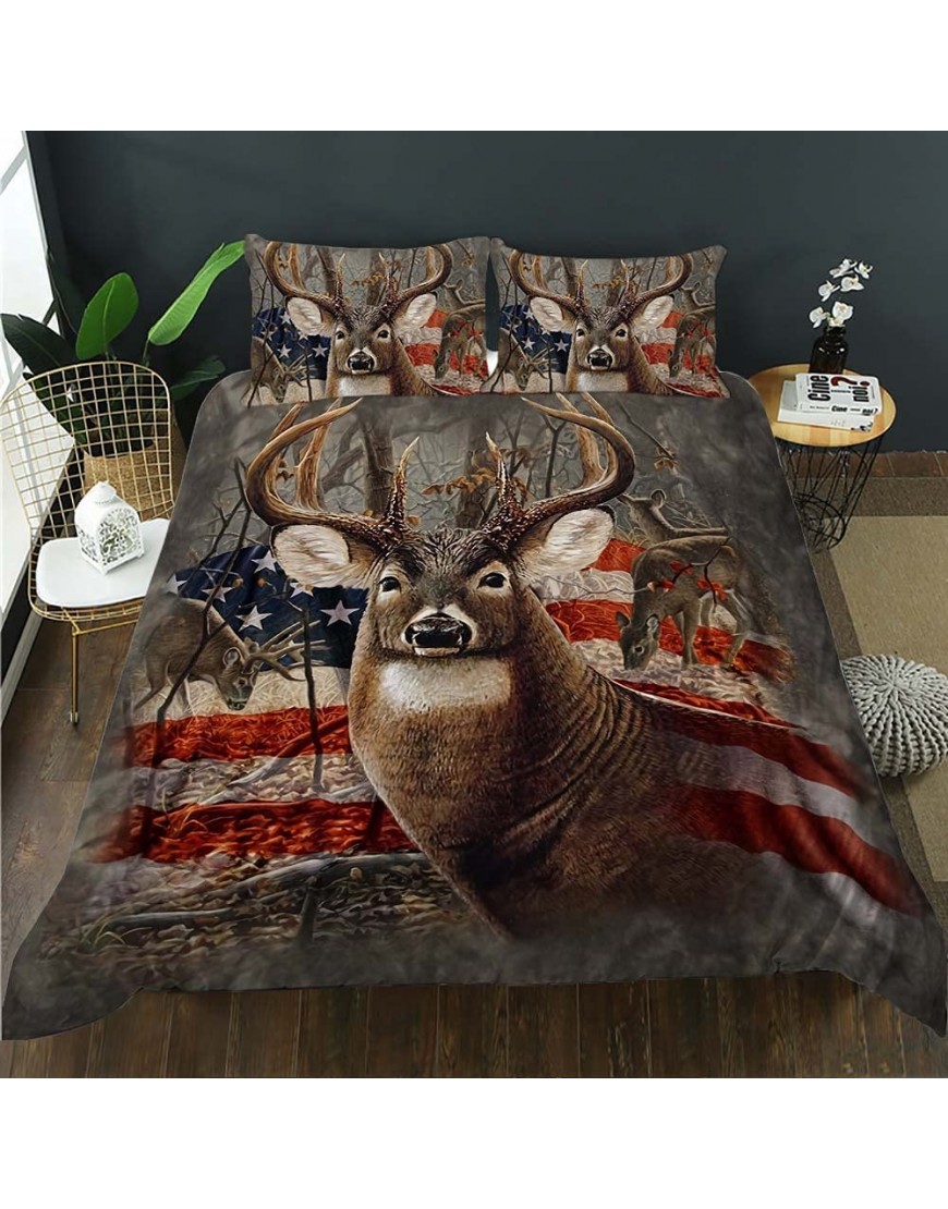 HOSIMA Deer Hunting,Hunter Bedding Set American flag and Deer Duvet Cover for Adult Teen boy Bedding Full Size.No Comforter - B7PUJJKLM