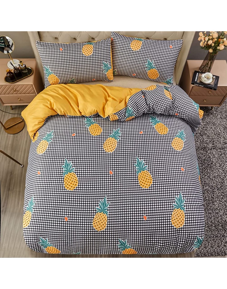 LAMEJOR Duvet Cover Set King Size Reversible Yellow Pineapple Plaid Sweet Soft Kid's Bedding Set Comforter Cover 1 Duvet Cover+2 Pillowcases Black White Yellow - BOZZFWI6L