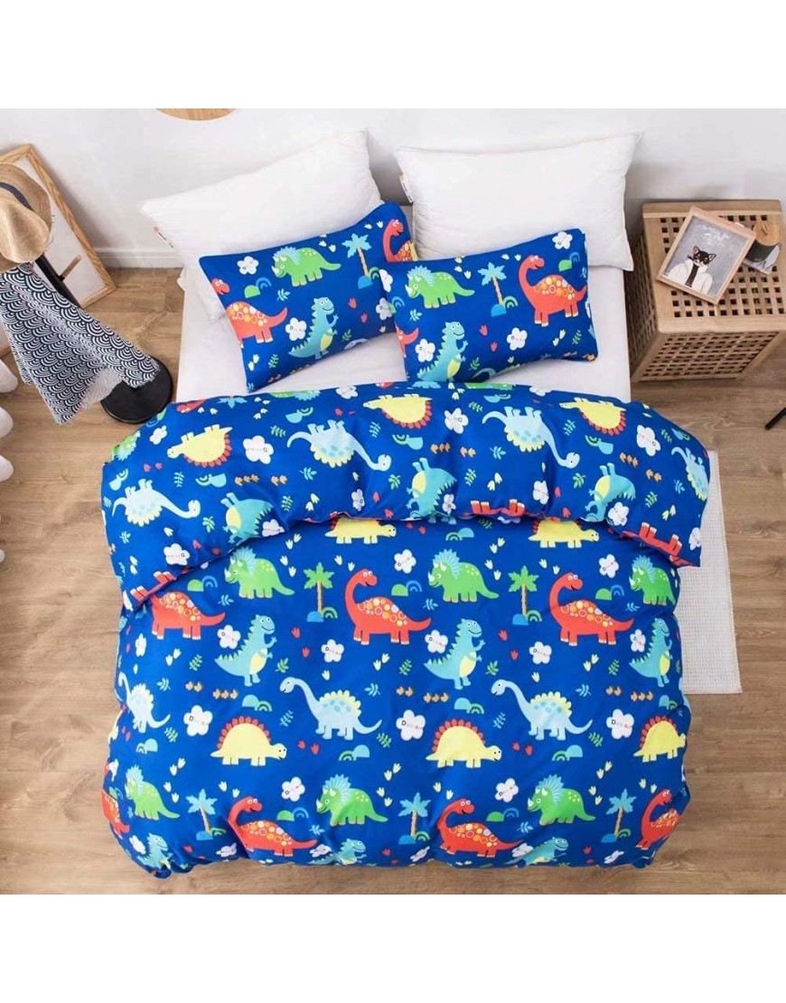 MacoHome Kids Duvet Cover Boys Queen Blue Duvet Cover Set Cute Soft Christmas Dinosaur Bedding Set with 2 Pillowcases No Comforter Dinosaur Full Queen - BQ0FV4JE0
