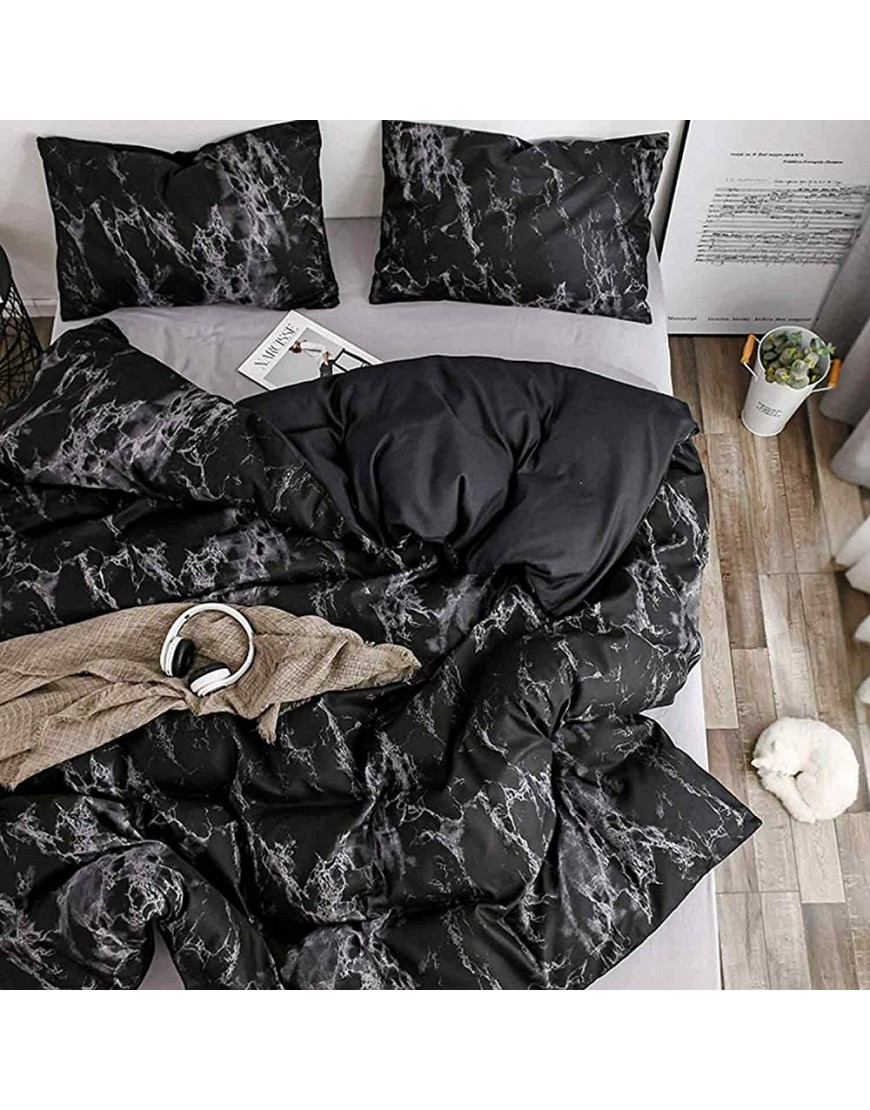 Nanko Bedding Queen Duvet Cover Set Dark Black Marble 3 Piece 1000 TC Luxury Microfiber Quilt Cover with Zipper Closure Ties Organic Modern Style for Men and Women - BG7TG0VP9