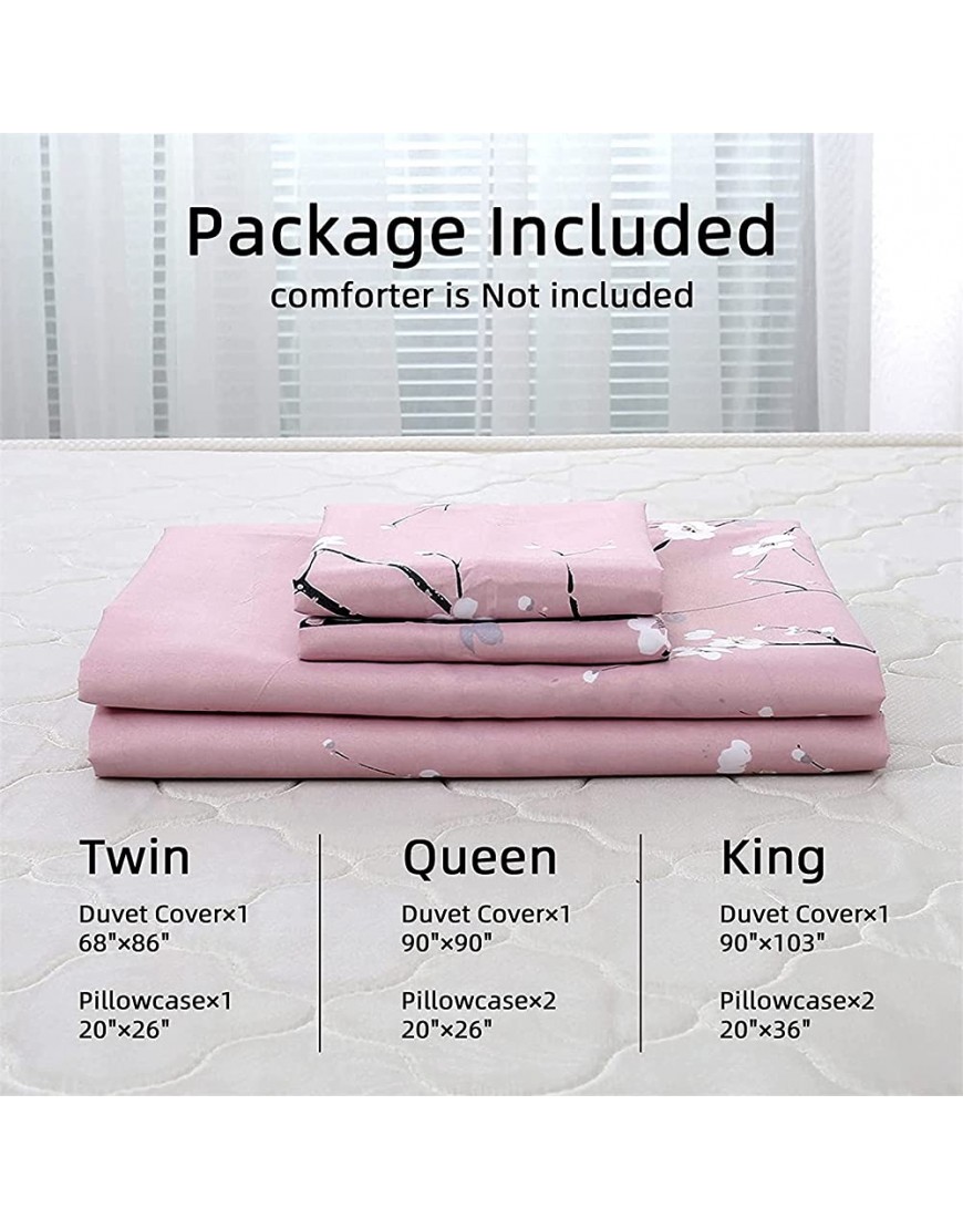 Pink Floral Duvet Cover Set Queen Reversible Flower Plum Blossom Printed Comforter Cover Set with 2 Pillowcases 3 Pieces Bedding Set 100% Soft Microfiber Queen Size 90x90Not Comforter - BB6IUK450