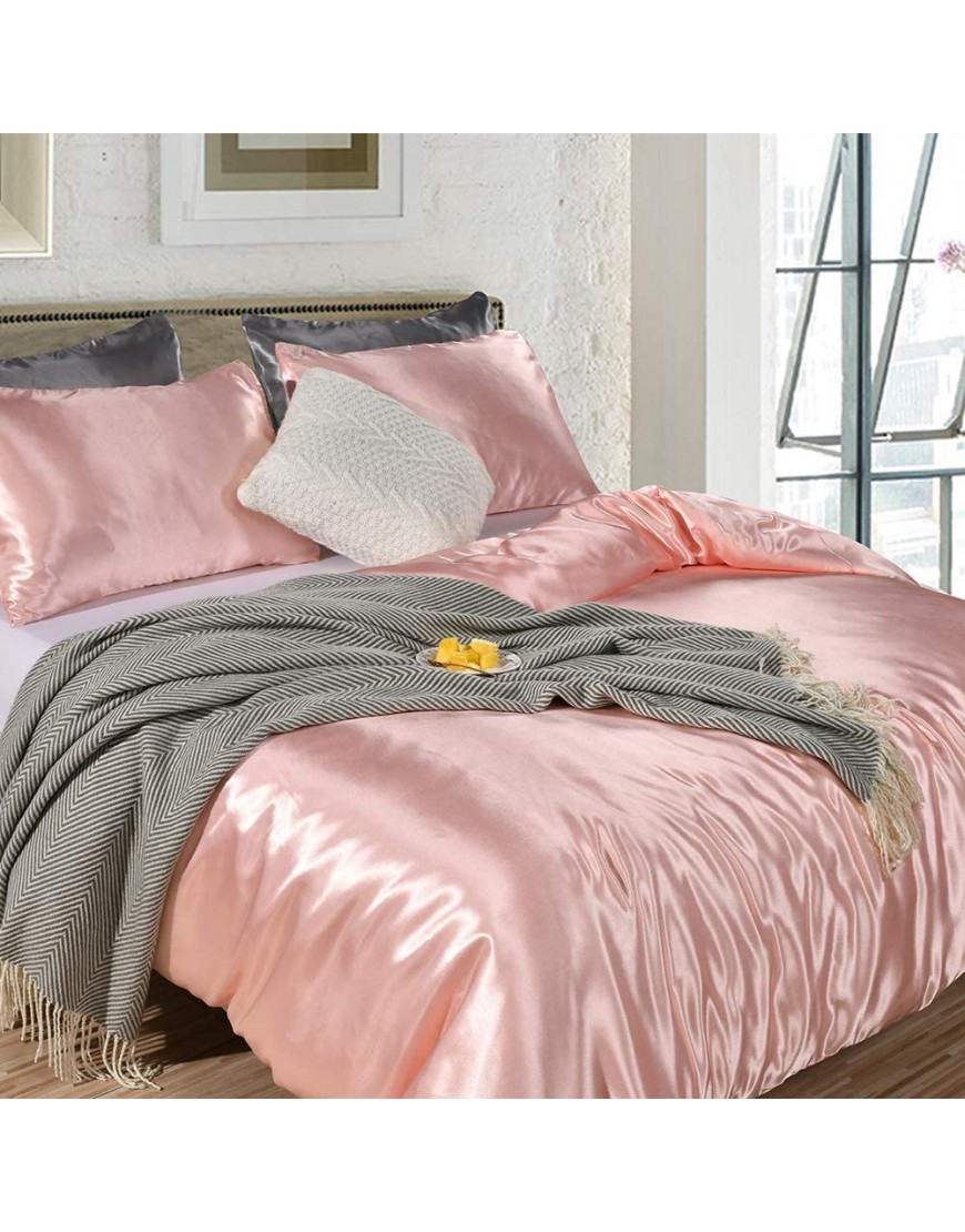 Pink Satin Duvet Cover Set Luxury Silky Bedding Coral Pink Royal Hotel Silky Satin Bedding Sets Queen 1 Duvet Cover 2 Pillowcases Pink Queen - B2THPD7JC