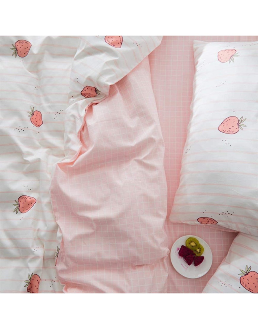 Pink Strawberry Duvet Cover Kids Girl Kawaii Print Bedding Set Queen 1 Duvet Cover with 2 Pillowcases Cotton Strawberry Comforter Cover Lovely Soft Full Bedding Set with Zipper and Corner Ties - B3VHDRFR0