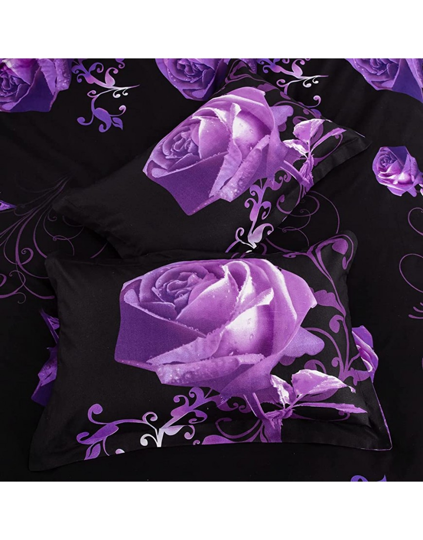 Purple Duvet Cover Queen Reversible Rose Printed Bedding Duvet Cover with Zipper Closure for Girls Adults Room Decor 3 Pcs 1 Duvet Cover +2 Pillowcases Soft Microfiber Bedding Set Queen 90x90 - B31LDEE2R