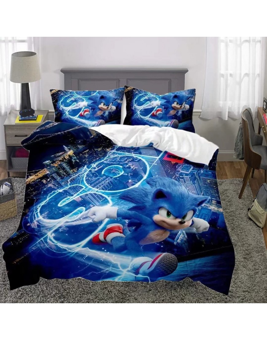 Running Sonic Bedding Set Duvet Cover Game Superstar Sonic Bed Set for Boys Girls Kids Room Decor Without Comforter Sheet Twin 198 - B3ZXC7C96