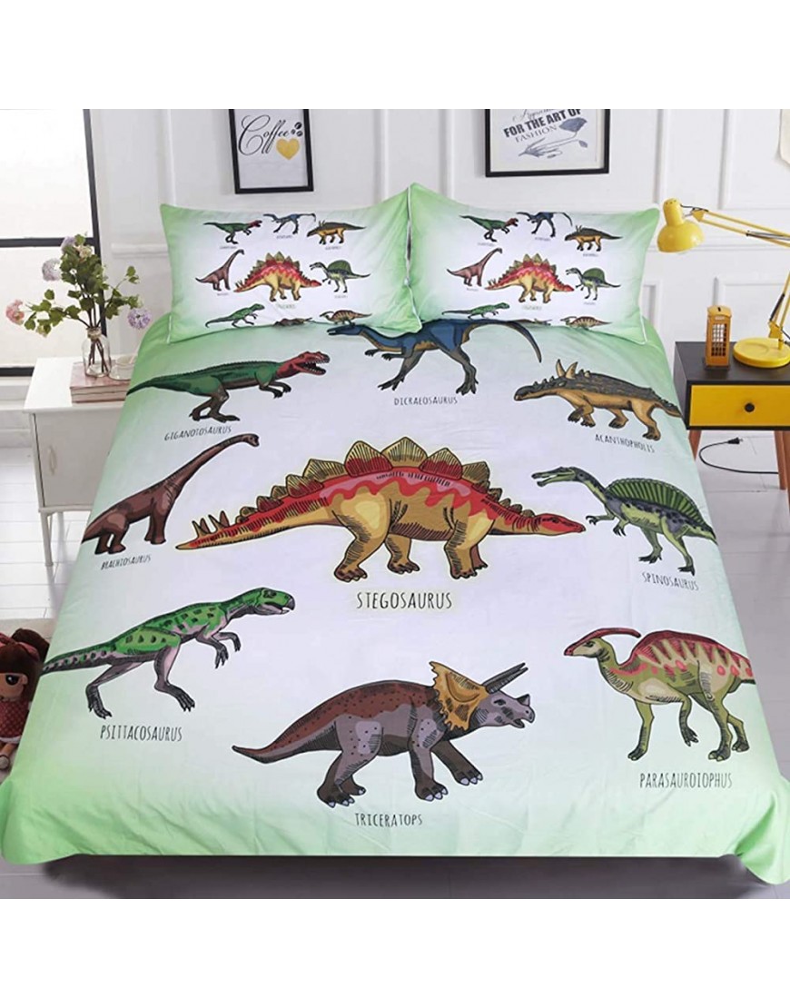 Sleepwish Boys Twin Bedding Sets Dinosaur Duvet Cover Cartoon Dino Comforter Cover Green 3 Pieces Dinosaur Bed Set for Kids Teens Girls Twin - BBIUPU4XW