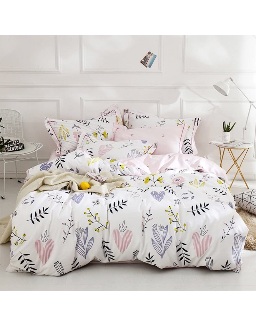 Soft Twin Duvet Cover Floral Kids Girls Twin Bedding Sets Cotton 100 Percent for Women Teen Bed Colorful Floral Reversible Kawaii Flower Love Toddler Bedding Sets Twin Pink - B5V9F2JO2