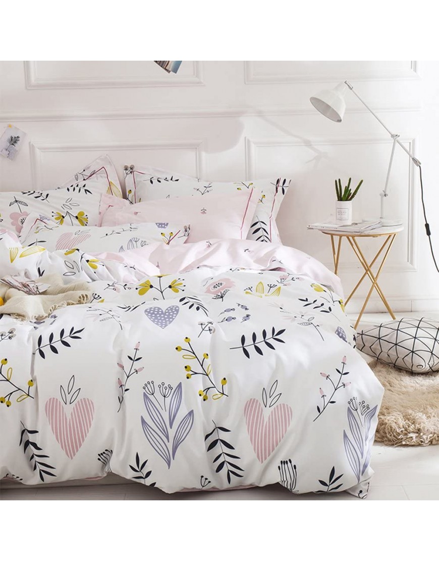 Soft Twin Duvet Cover Floral Kids Girls Twin Bedding Sets Cotton 100 Percent for Women Teen Bed Colorful Floral Reversible Kawaii Flower Love Toddler Bedding Sets Twin Pink - B5V9F2JO2