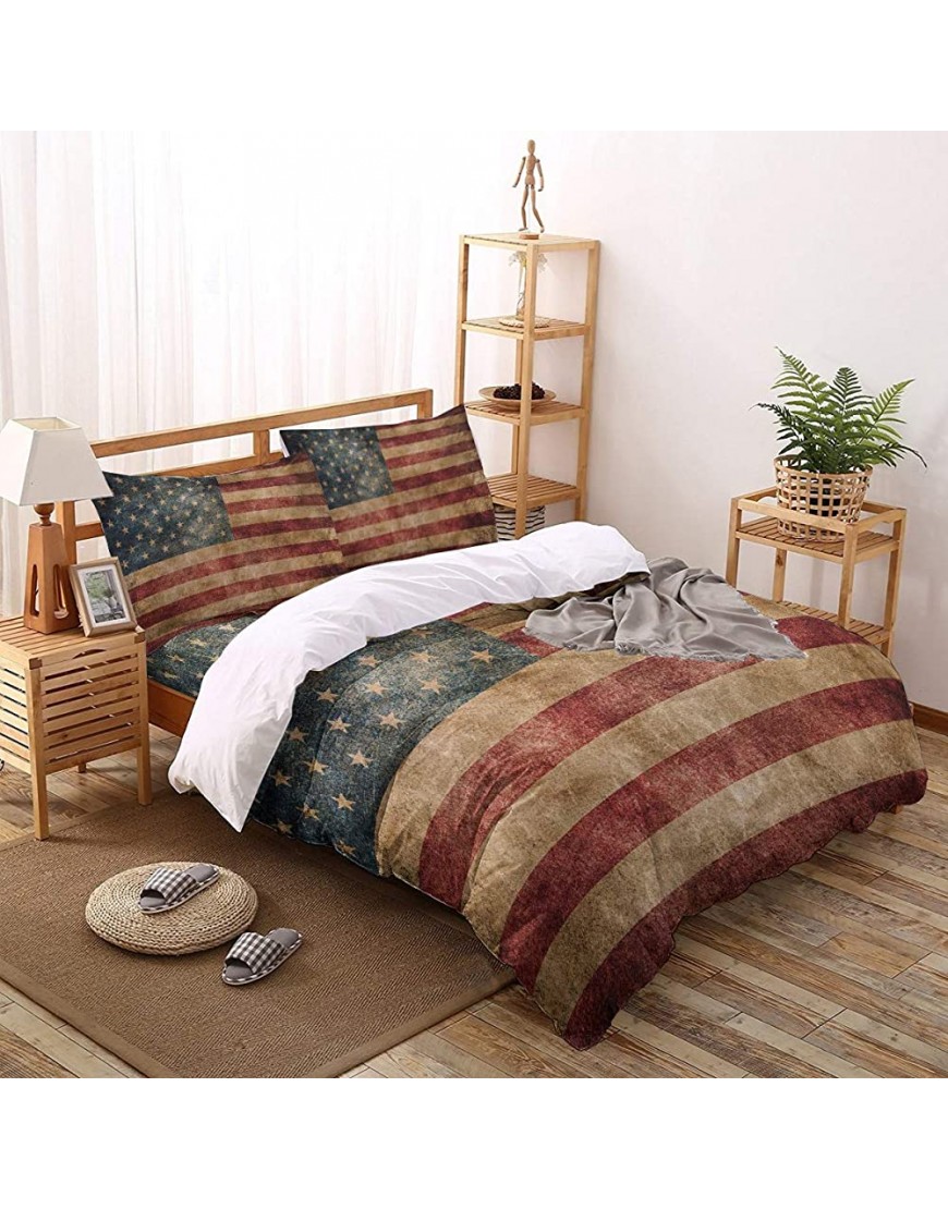 T&H XHome 4 Pcs Bedding Duvet Cover Set California King Size 1 Luxury Comforter Cover 2 Pillow Cases 1 Flat Sheet Vintage American Flag Soft Breathable and Durable Bedding Set for Kids Teens Adults - B6E3G42YJ