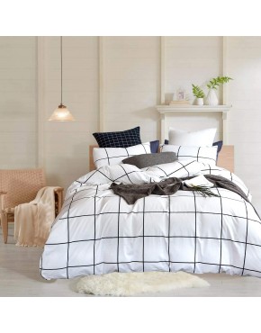 Wellboo White Grid Duvet Cover Cotton Plaid Checkered Bedding Cover Sets Queen Full Adult Women Men Large Plaid Comforter Covers Modern Black and White Geometric Quilts Cover Soft Health No Insert - BFQEXS1DS
