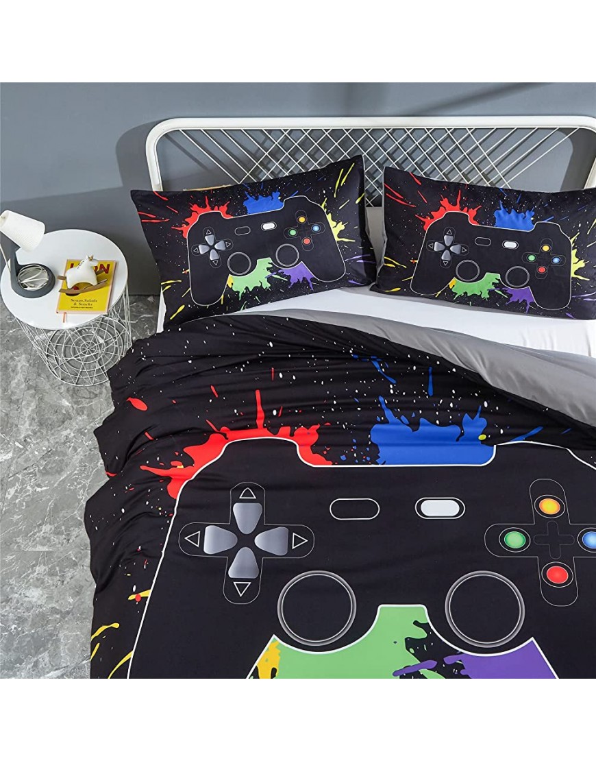ZEIMON Gamer Duvet Cover Twin for Boys Teen 3 Piece Gaming Duvet Cover Set with 2 Game Pillow Case Video Games Controller Comforter Cover for Game Room DecorBlack,Twin - BEJ631VHX