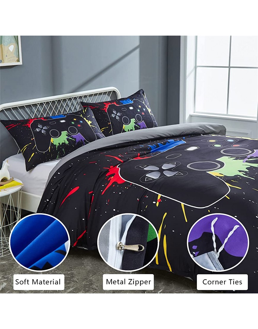 ZEIMON Gamer Duvet Cover Twin for Boys Teen 3 Piece Gaming Duvet Cover Set with 2 Game Pillow Case Video Games Controller Comforter Cover for Game Room DecorBlack,Twin - BEJ631VHX