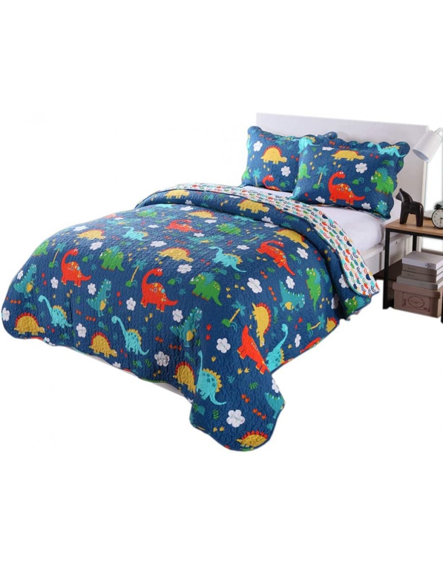 100% Cotton 2 Piece Kids Quilt Bedspread Comforter Set Throw Blanket for Teens Boys Girls Kids Beds Bedding Coverlet Dinosaur Full - BNWWR795E