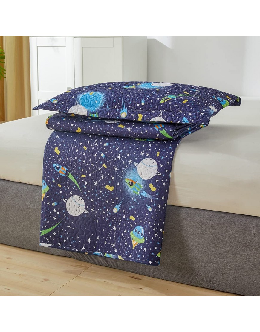 3 Pcs Lightweight Space Quilts Full Queen Size Kids Moon Star Galaxy Bedding Spaceship UFO Boys Bedspread Summer Constellation Coverlet Bed Cover Set for Teens - BCU0HZK7L
