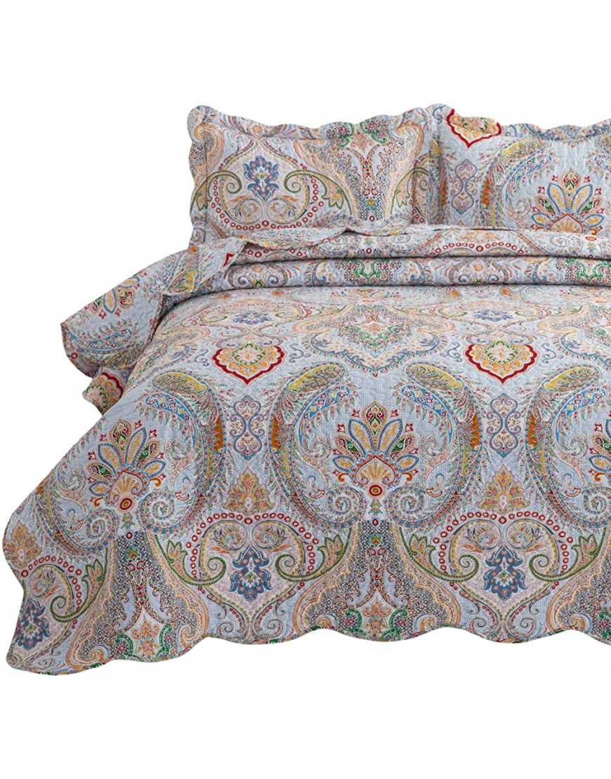 Bedsure 3-Piece Bohemia Paisley Pattern King Size Bedspread106x96 inches Lightweight Coverlet Quilt for Spring and Summer,1 Quilt and 2 Pillow Shams - BISW0X4RM