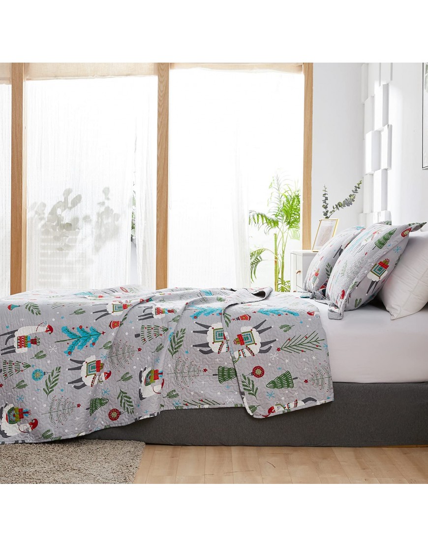 Cartoon Summer Quilt Set Full Queen Size 3-Piece Kids Bedspread Bedding Set with Alpaca Pattern Lightweight Soft Coverlet Comforter Cover Bedroom Decor for All Season Gray 1 Quilt + 2 Pillowcases - B7AT27TX6