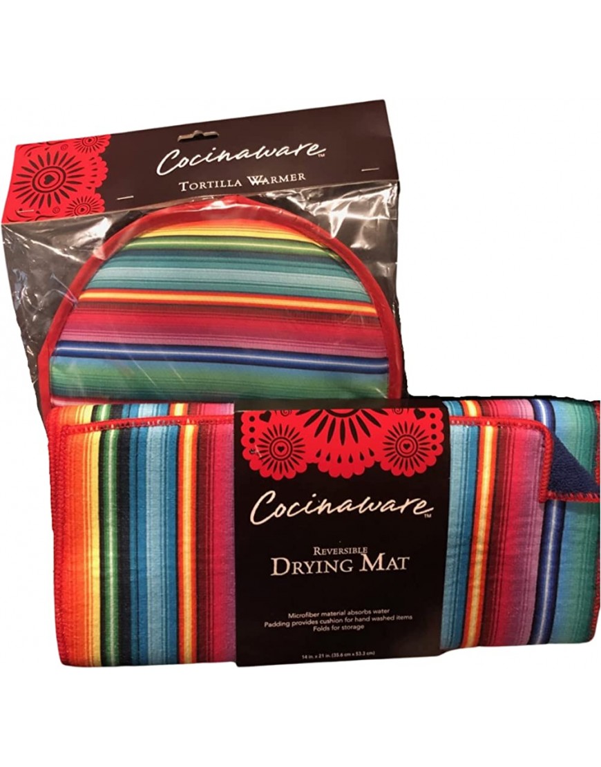 Cocinaware Matching Microwavable Tortilla Warmer and Microfiber Reversible Drying Mat Gift Set Multicolor - BN7E32YQB