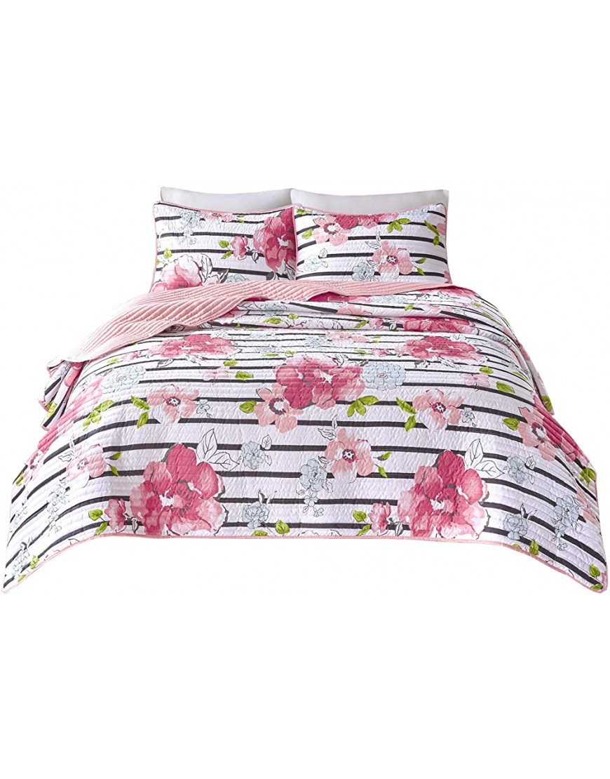 Comfort Spaces Quilt Set Novelty Design All Season Lightweight Coverlet Bedding Bedspread Kids Teens Girls Bedroom Decor Zoe Flower Pink Twin Twin XL 2 Piece - BI2GE2SDW