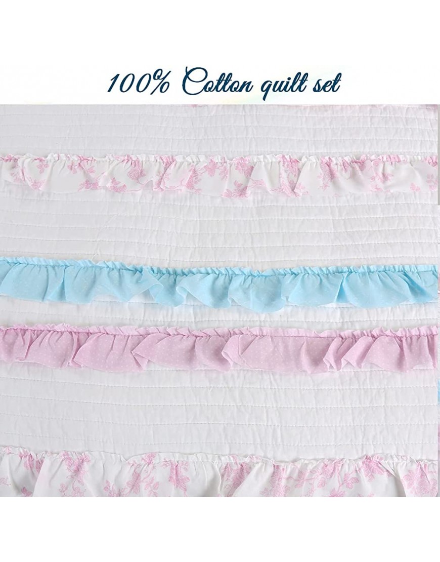 Cozy Line Home Fashions Emma 3-Piece Pink Blue White Lace Striped Ruffle Quilt Bedding Set Includes 1 Twin Quilt + 1 Standard Shams + 1 Decor Pillow Pink Blue Twin 3 Piece - BZ59AFVBJ