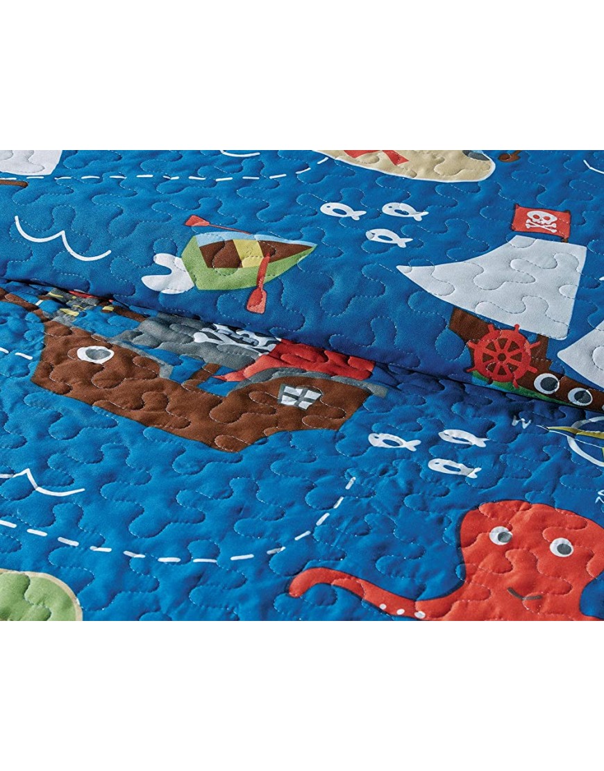 Elegant Home Multicolor Pirates Ships Ocean Sea Themed Design Style Coverlet Bedspread Quilt for Kids Teens Boys Full Size # Pirates Full Queen - B0IW1MM50