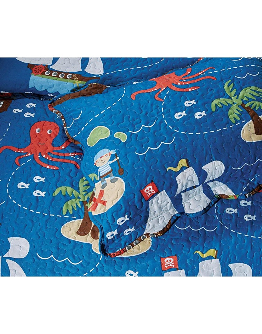 Elegant Home Multicolor Pirates Ships Ocean Sea Themed Design Style Coverlet Bedspread Quilt for Kids Teens Boys Full Size # Pirates Full Queen - B0IW1MM50