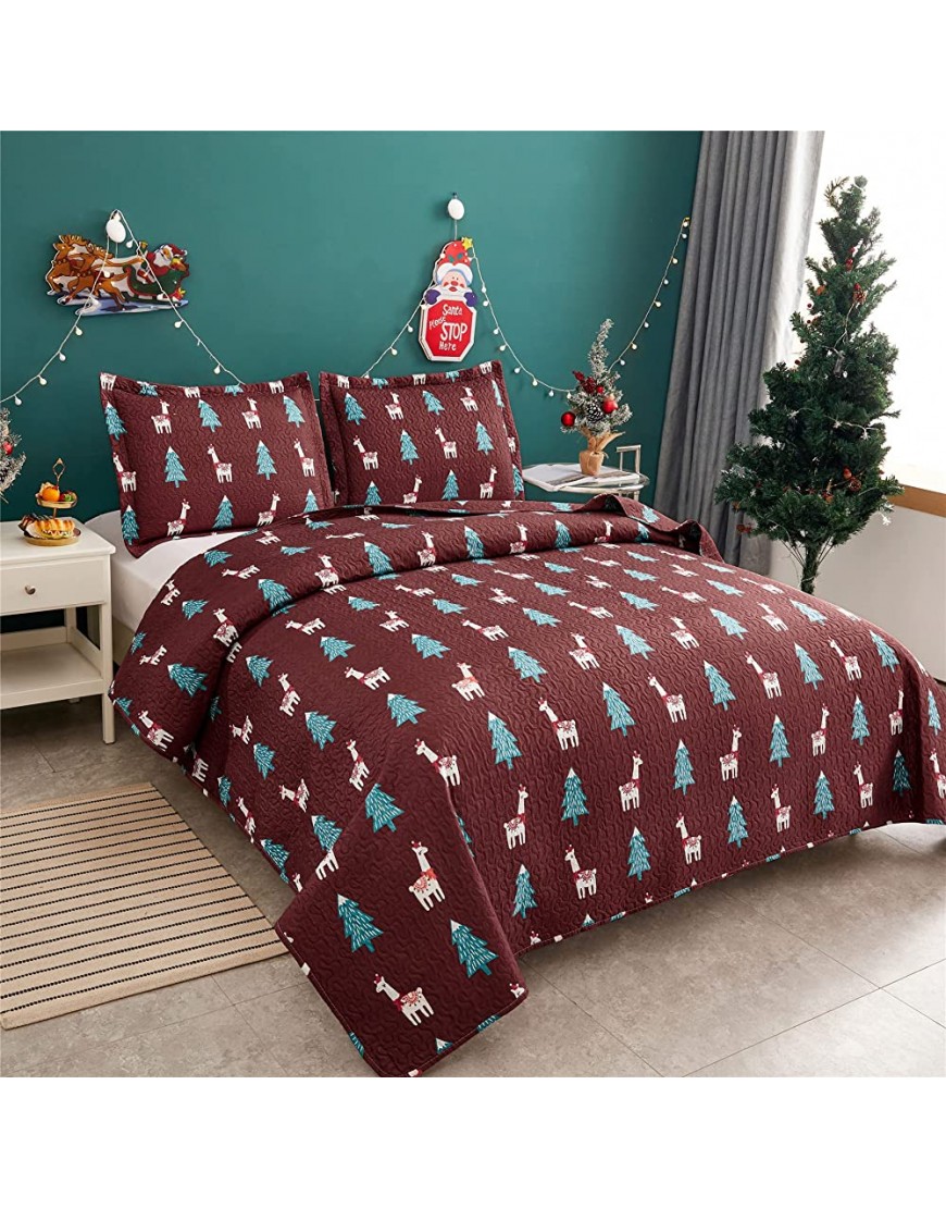 Ferdilan Kids Quilt Set Twin Size 3 Pieces Red Alpaca Pine Tree Bedding Coverlet Set Reversible Lightweight Bedspread Set Includes 1 Quilt 2 Shams - BG87LWYT5