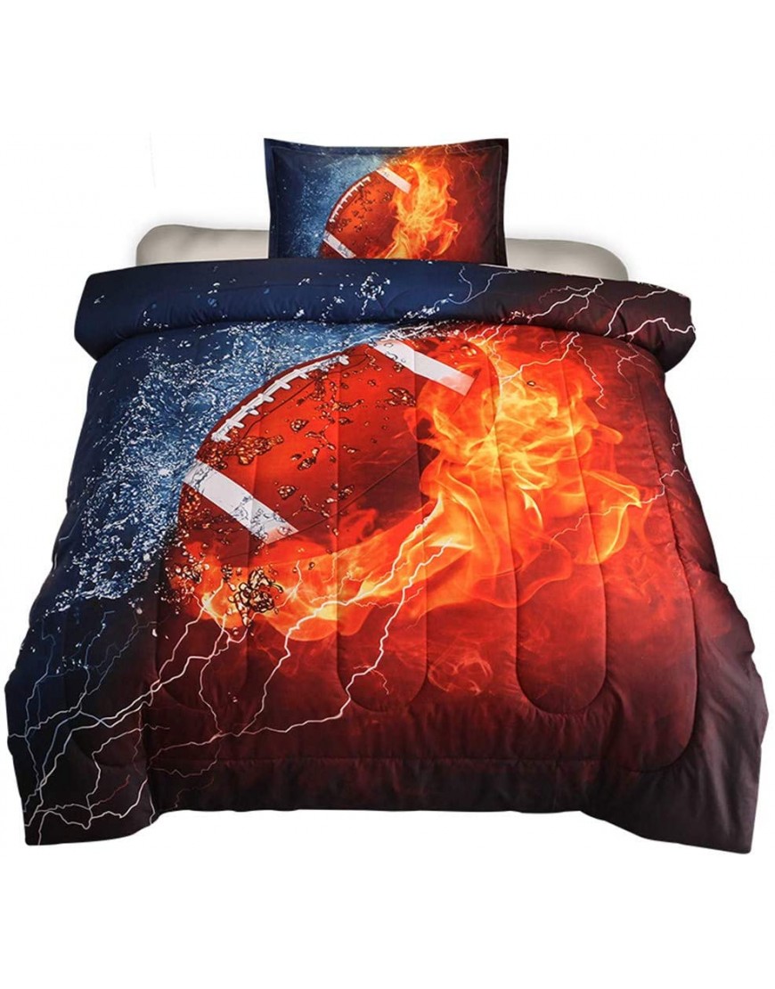 HTgroce 3D American Football Comforter Set for Boys Teens Sport Fans 2Piece Lightweight Microfiber Bedding Sets Twin Size 68x 86,1 Quilt+1 Pillow Shams - BCLP12A5F